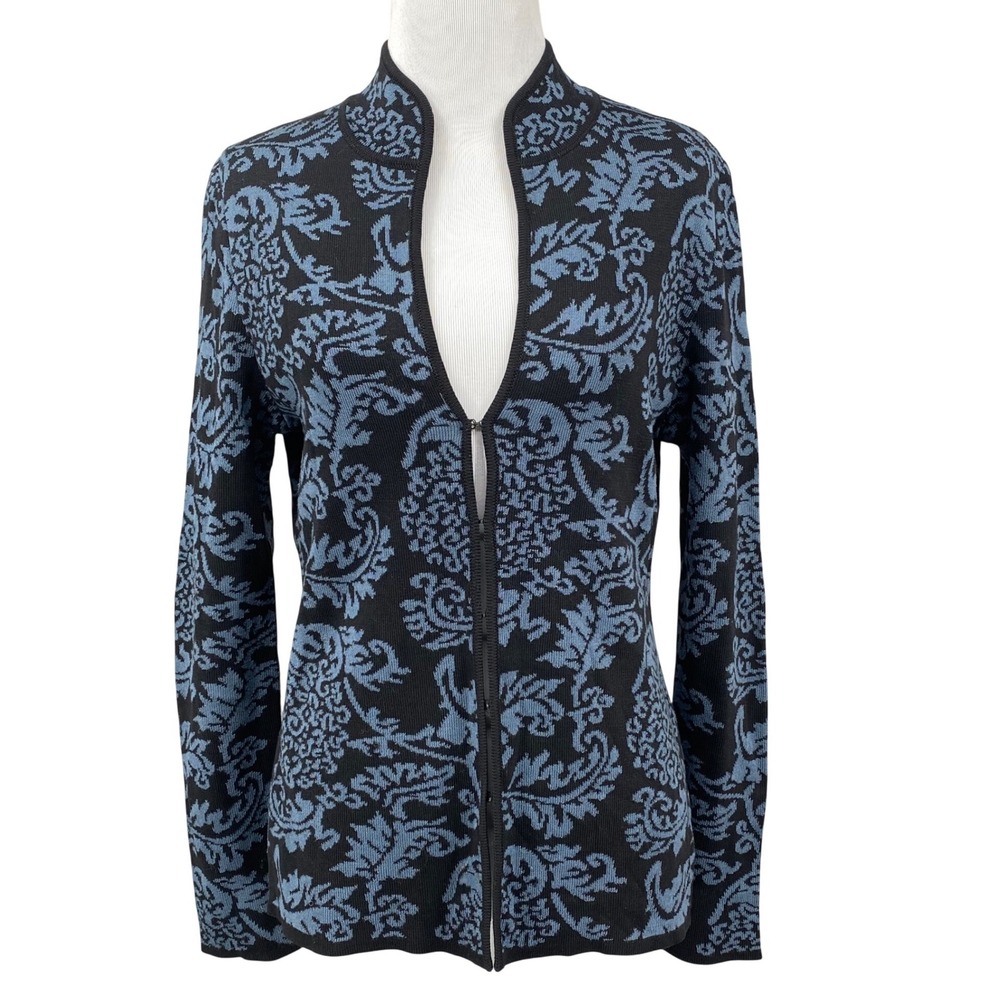 Peruvian‎ Connection Blue Floral Jacquard Damask Cardigan XS
Mandarin Collar
